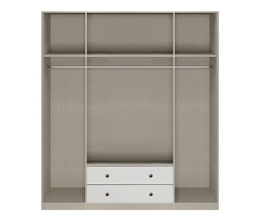 Innenansicht des Rauch Kleiderschranks »ROSENHEIM«, 4-türig, mit Regalen, Kleiderstange und Schubladen.