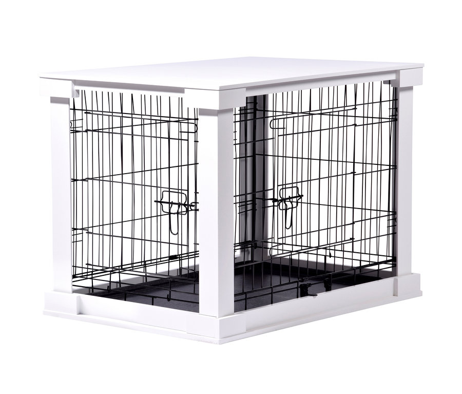 Weiße Dobar-Hundebox mit schwarzen Drahttüren.