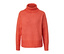 Orangefarbener Grobstrickpullover mit Rollkragen.