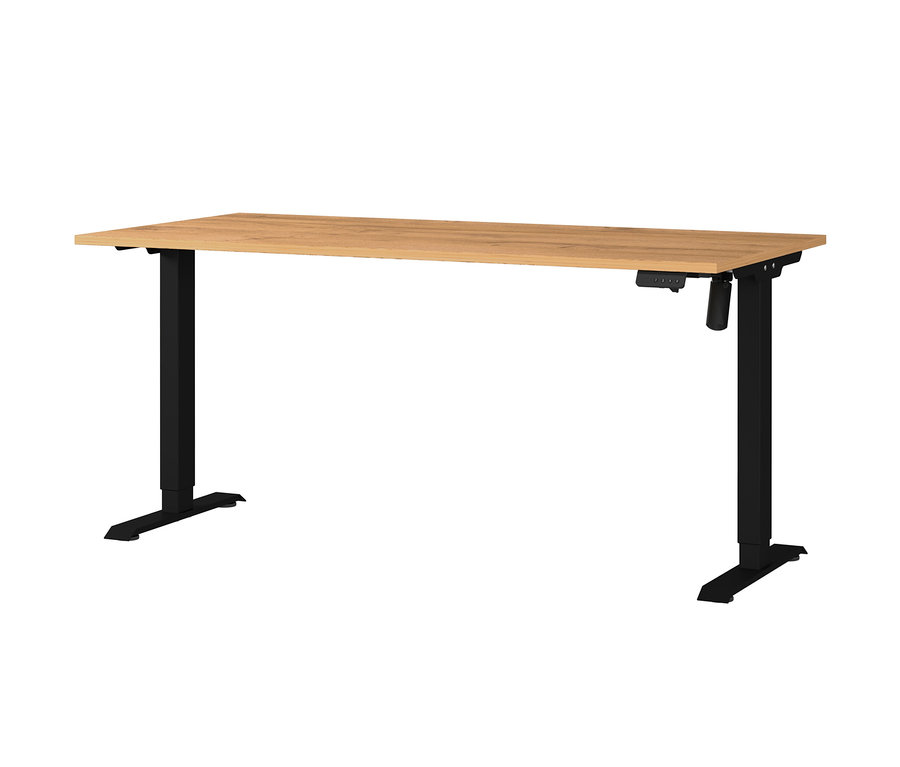 Elektrischer Schreibtisch »Profi« in Eiche mit schwarzen Beinen.