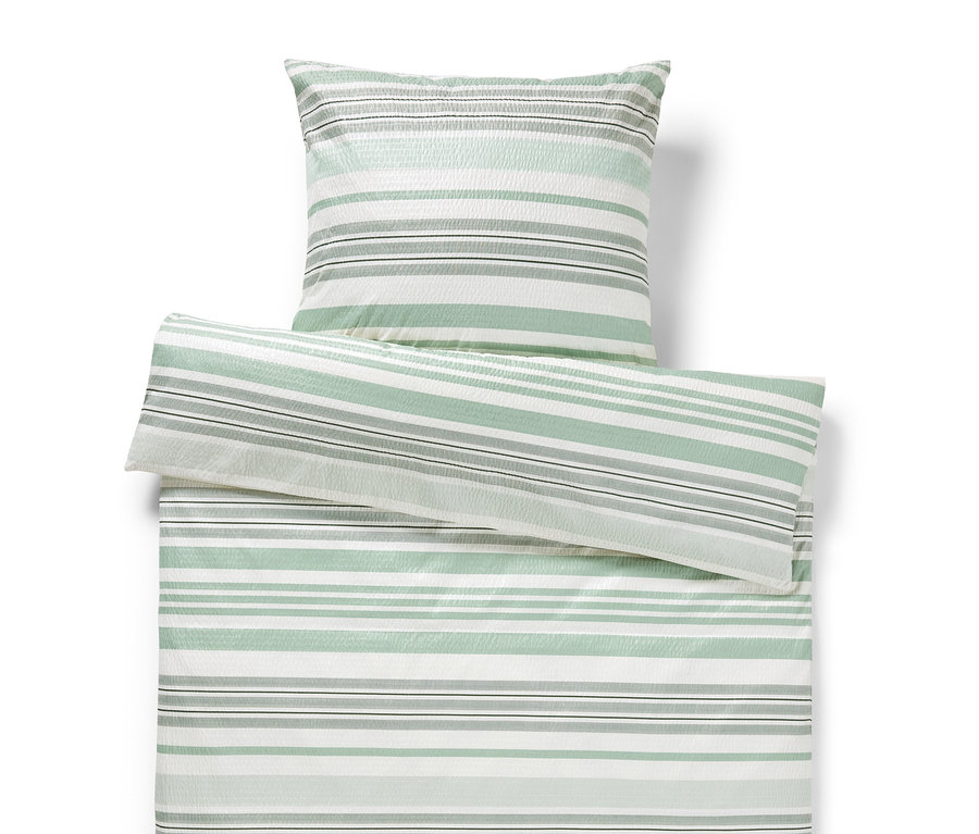 Seersucker-Microfaser-Bettwäsche mit Streifen in Grün, Weiß und Grau. Inklusive Normal- und Übergrößen.
