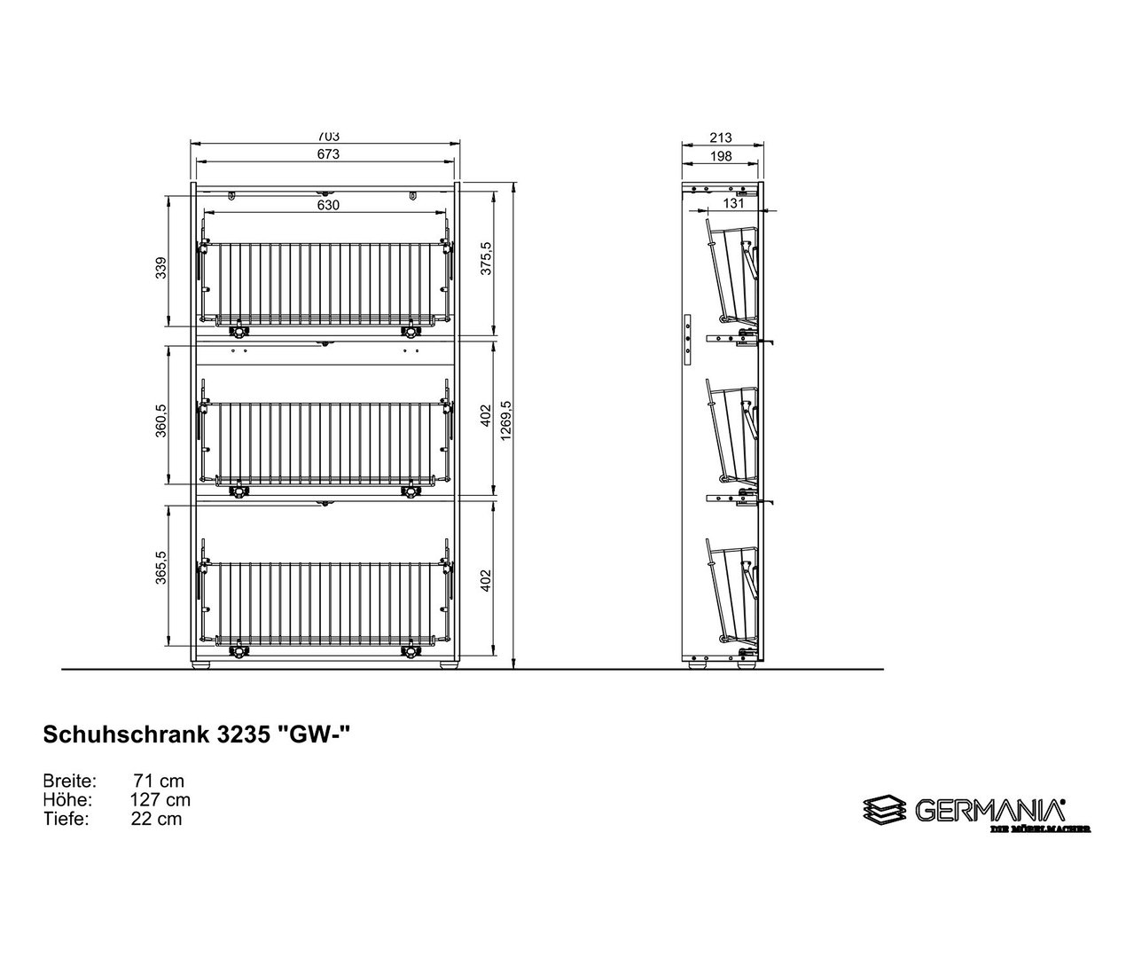 Skizze Schuhschrank »Ameca«, taupegrün.
