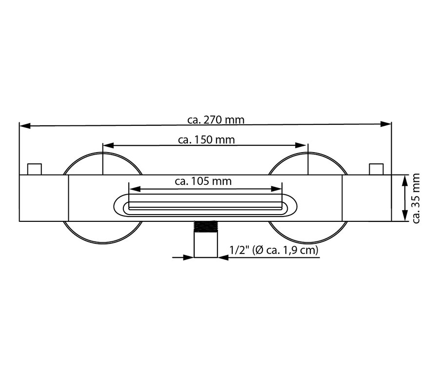 Technische Zeichnung einer Wannenfüllarmatur »CARNEO« mit Maßangaben.
