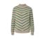 Gestreifter, cremefarbener Strickpullover mit Stehkragen.