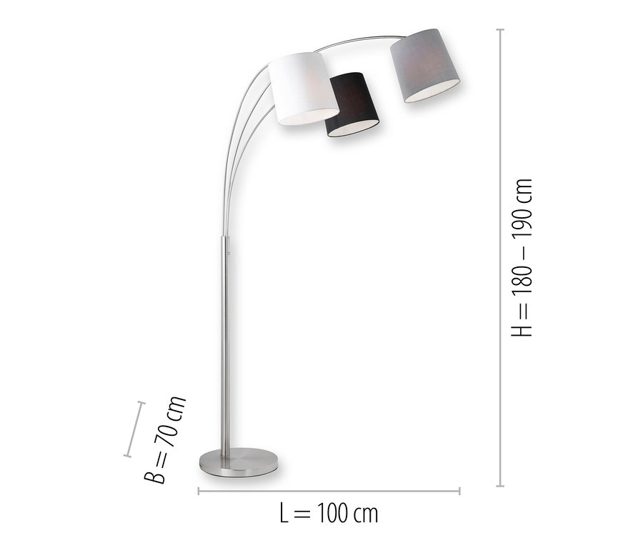 JUST LIGHT Stehleuchte »Melvin« mit drei Lampenschirmen in Weiß, Schwarz und Grau.