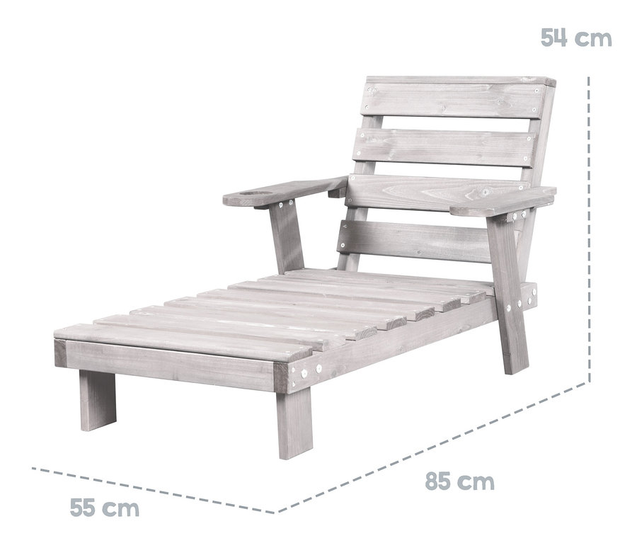 Eine graue roba Outdoor-Kinderliege aus Holz.