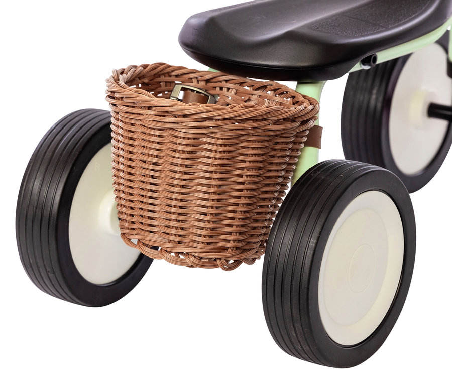 Detailaufnahme eines PUKY Laufrad PUKYLINO BUNDLE mit Weidenkorb.