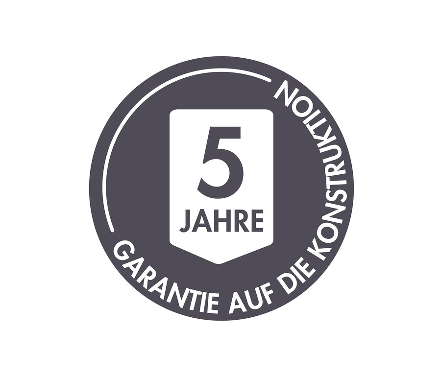 Logo mit fünf Jahren Garantie auf die Konstruktion.
