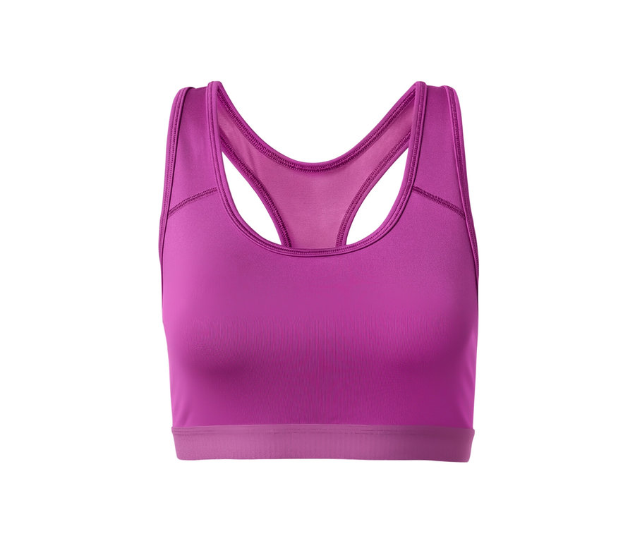 Ein lila Sport-Bustier aus einem 2er-Set auf weißem Hintergrund.