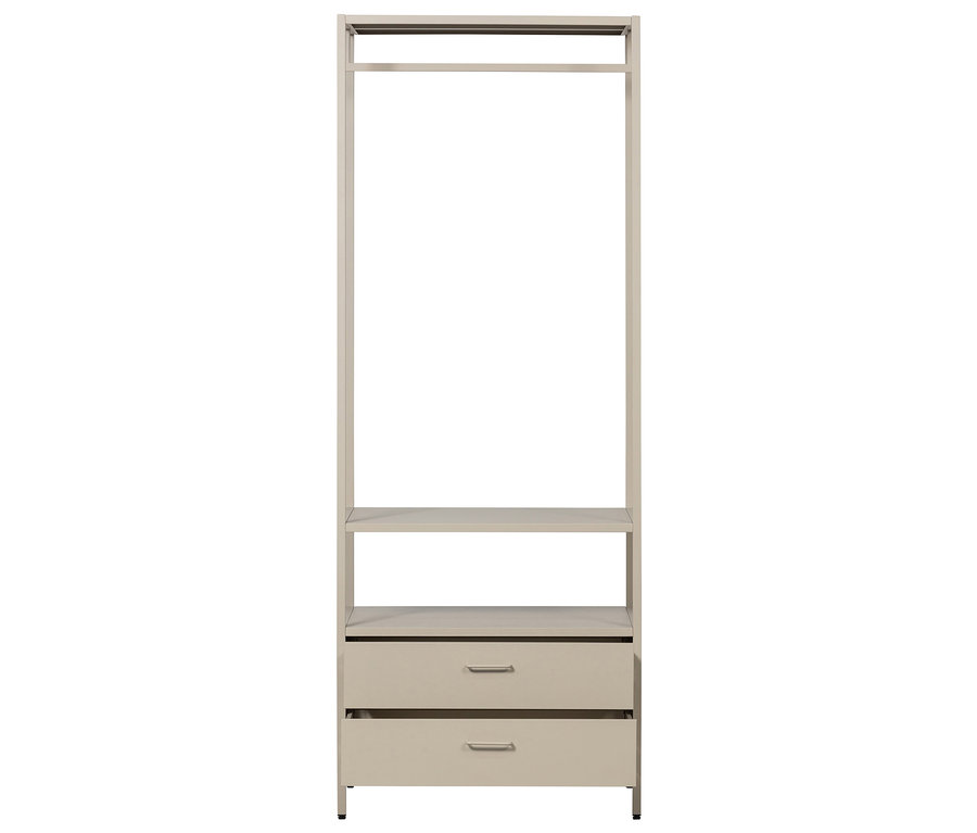 WOOOD offener Metall-Kleiderschrank »Ferris«, 70 cm in Beige mit zwei Schubladen und einem Regalboden.
