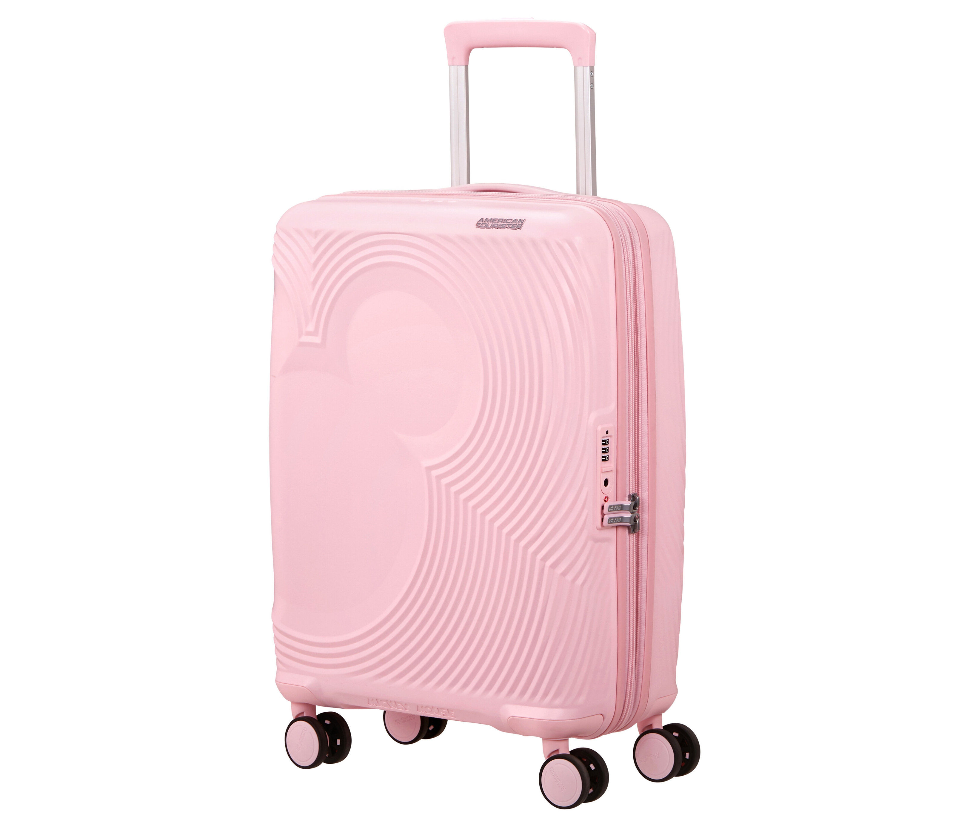 Rosa American Tourister Mickey Magic Trolley mit Teleskopgriff und Rollen.