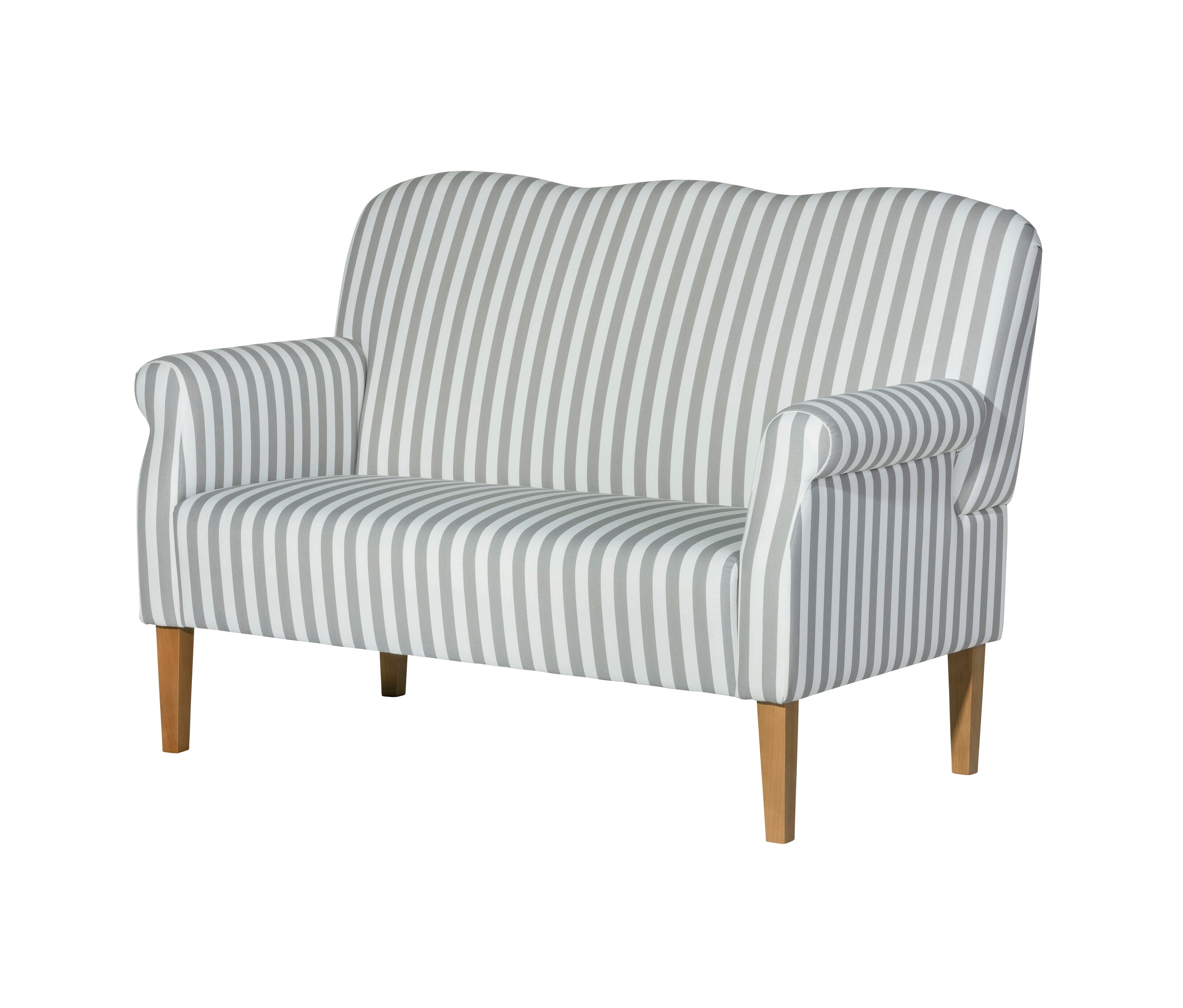 Ansicht des Küchensofas »Juuma« mit weiß-hellgrau gestreiften Muster.