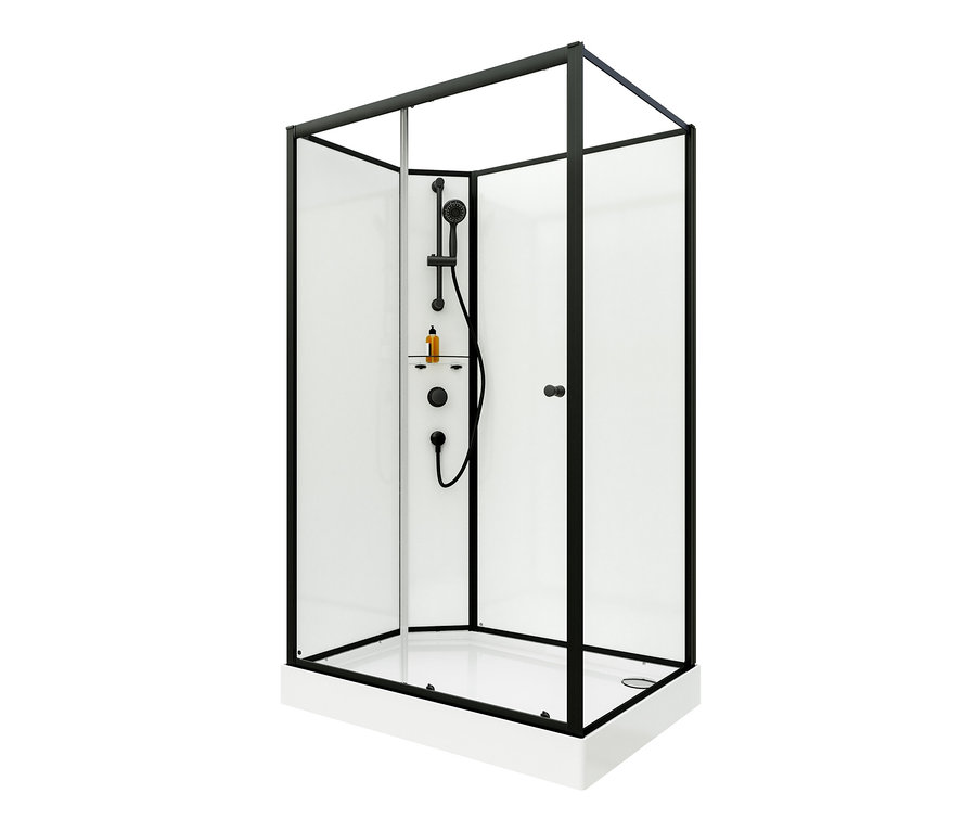 Breuer®-Komplettdusche »BR 100« mit schwarzem Rahmen und Glaswänden.