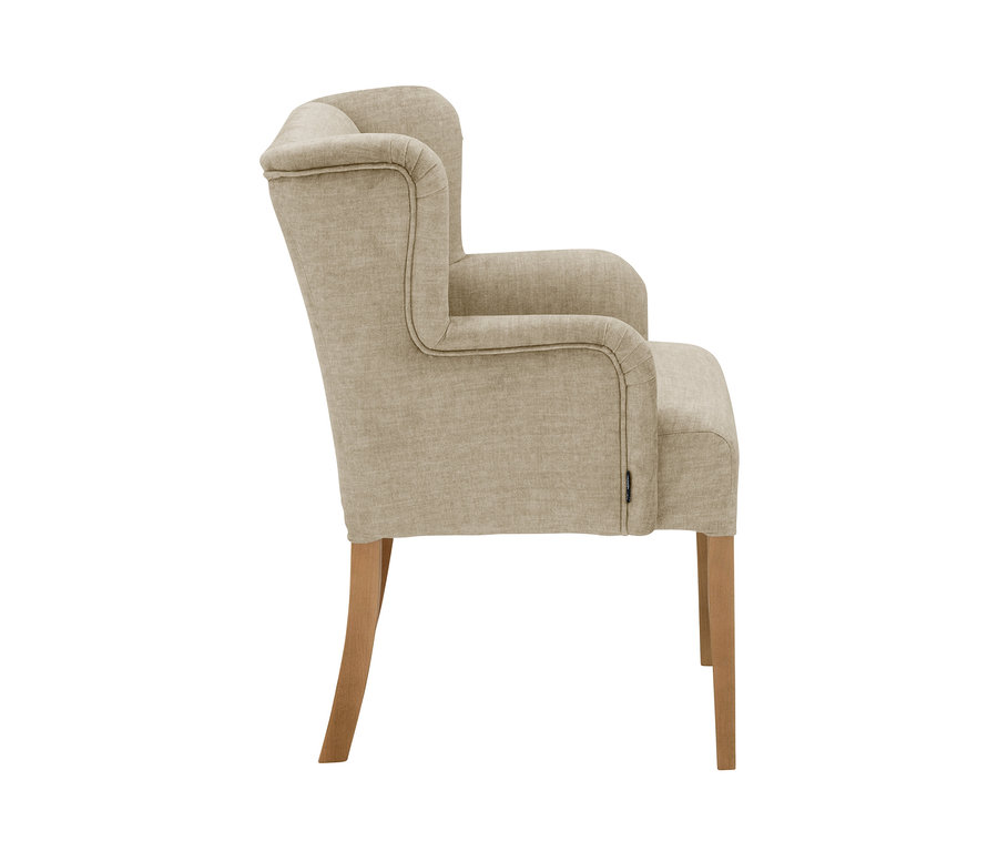 Beiger Polsterstuhl mit Armlehne »Hendrick« in Seitenansicht.