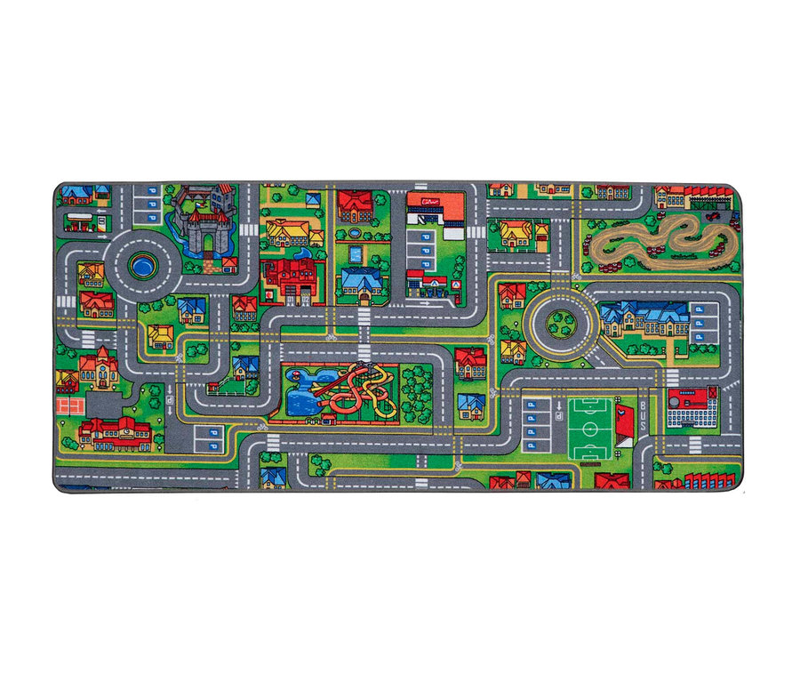 Spielteppich STREETS, ca. 95 x 133 cm mit Stadtmotiv, Gebäuden, Straßen und Park.
