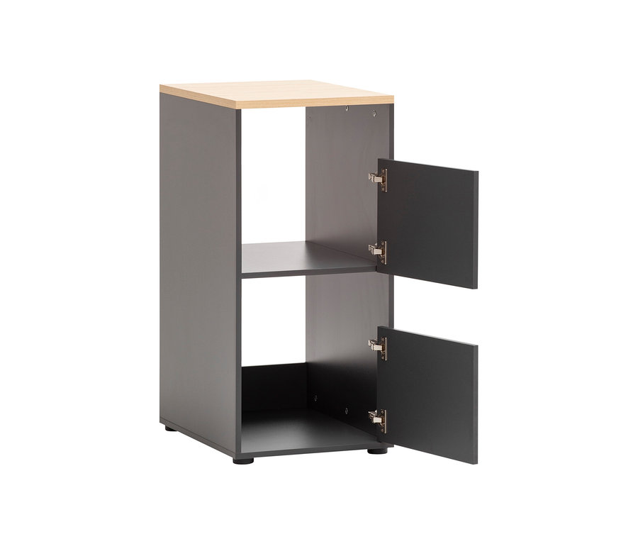 Anthrazitfarbener Unterschrank »Solea« mit offenen Türen.