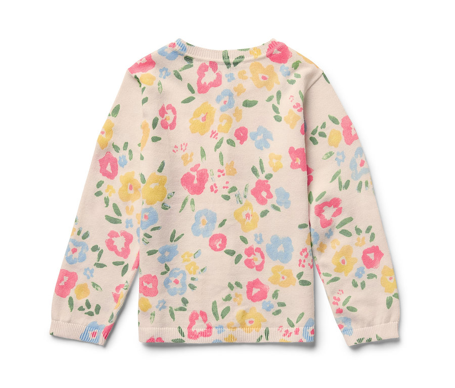Kinder-Strickjacke mit Blumenmuster.
