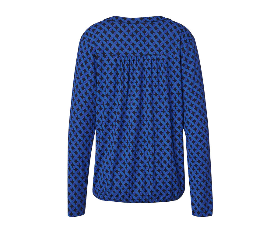 Langärmliges, kobaltblaues Blusenshirt mit blauem Allover-Geoprint.