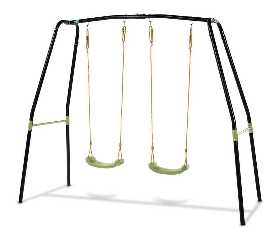 EXIT Doppelschaukel »Ivy« mit schwarzem Rahmen und zwei grünen Sitzen.