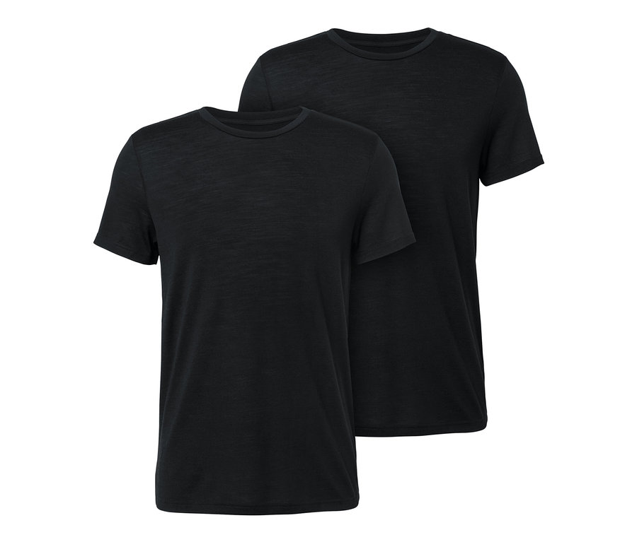 Zwei schwarze T-Shirts mit Merinowolle.