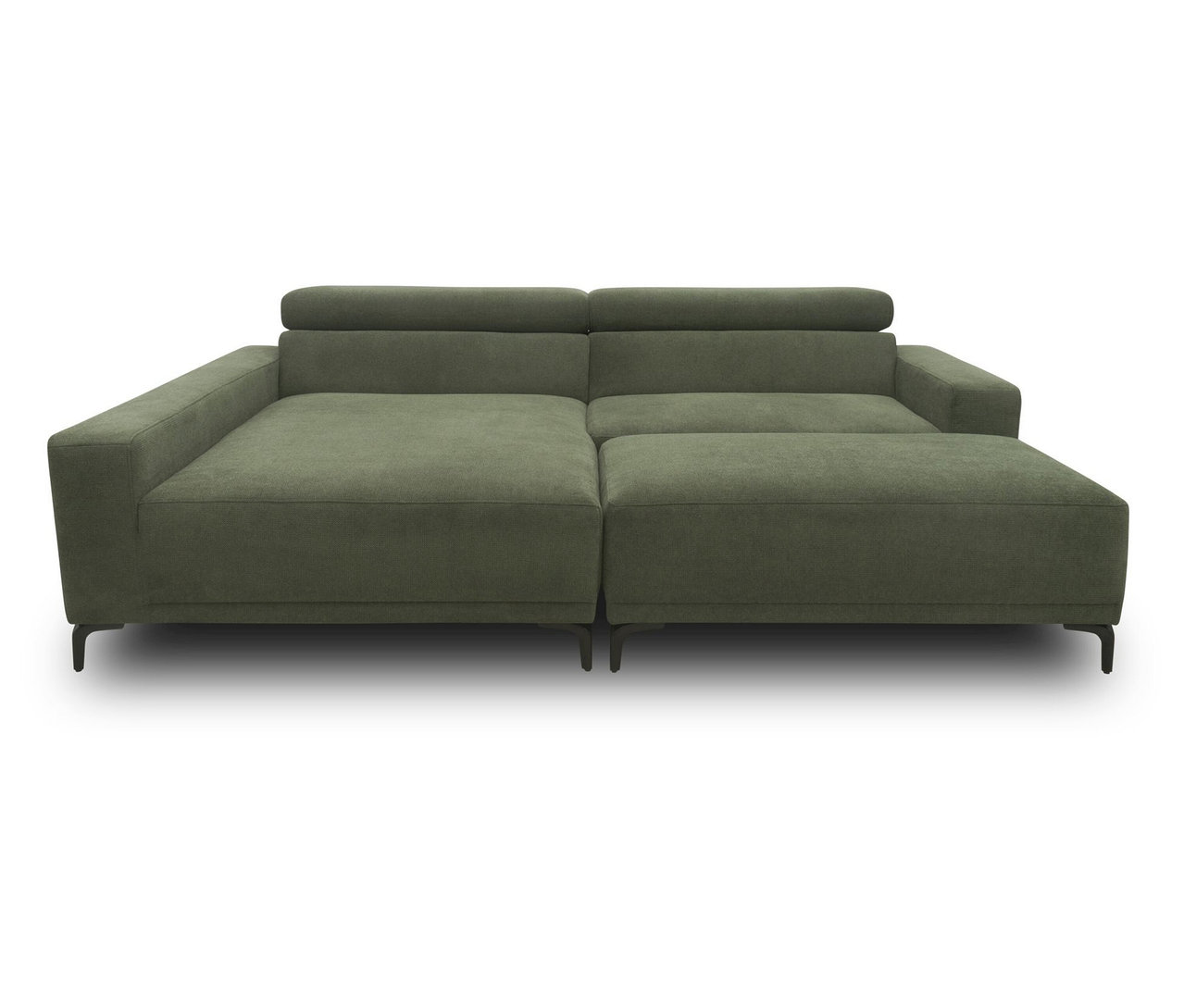 DOMO Eck-Schlafsofa mit Hocker, grün linksbündig.