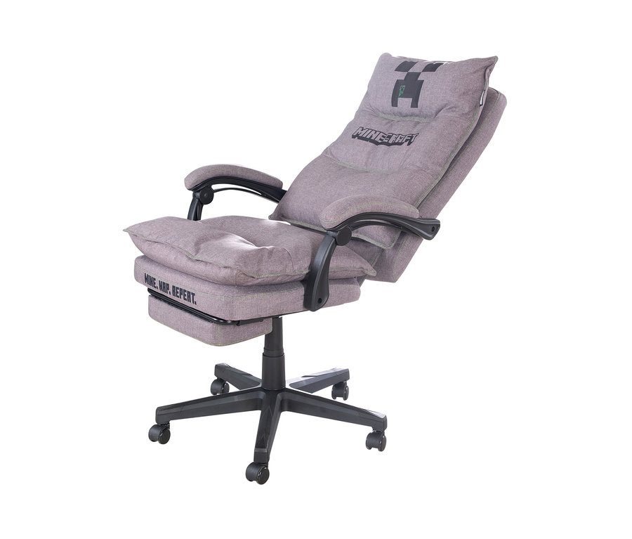 Grauer roba Minecraft Gaming-Stuhl mit schwarzem Fußkreuz und Armlehnen.