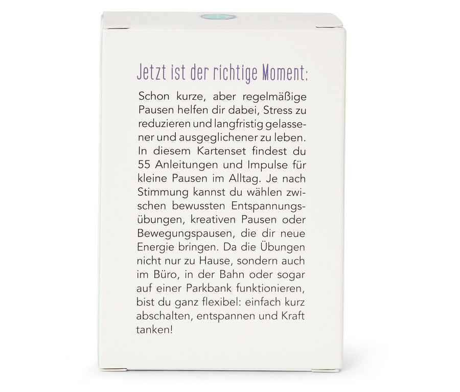 Text auf weißer Verpackung: "Jetzt ist der richtige Moment:".