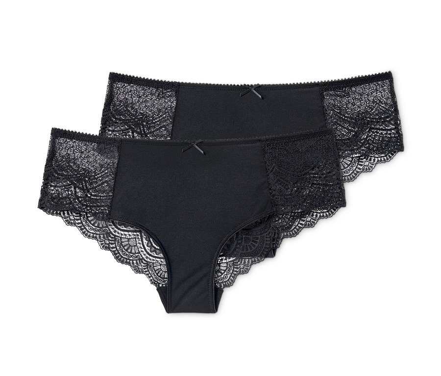 Zwei schwarze Brazilslips mit Spitze.