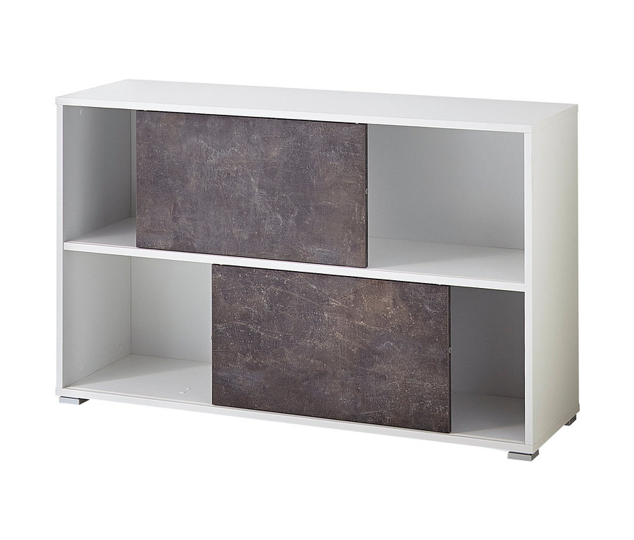 Weißes Germania-Schiebetürregal »GW-ALTINO« mit zwei Regalböden und zwei Schiebetüren.