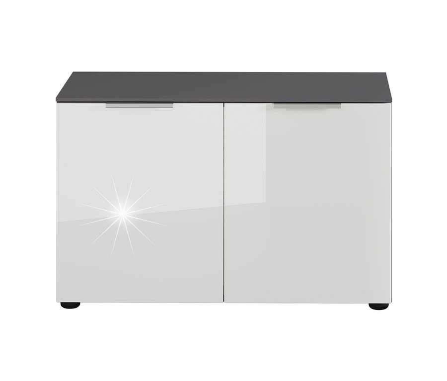 Germania-Schuhbank »GW-Rimini« mit glänzend weißen Türen und grauer Oberplatte.
