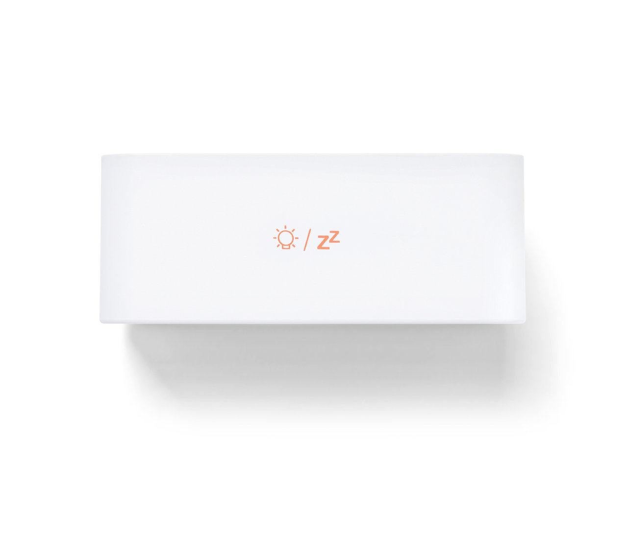 Ein weisser digitaler LCD-Wecker mit einem Sonnen-Symbol und Z-Buchstaben in Orange.