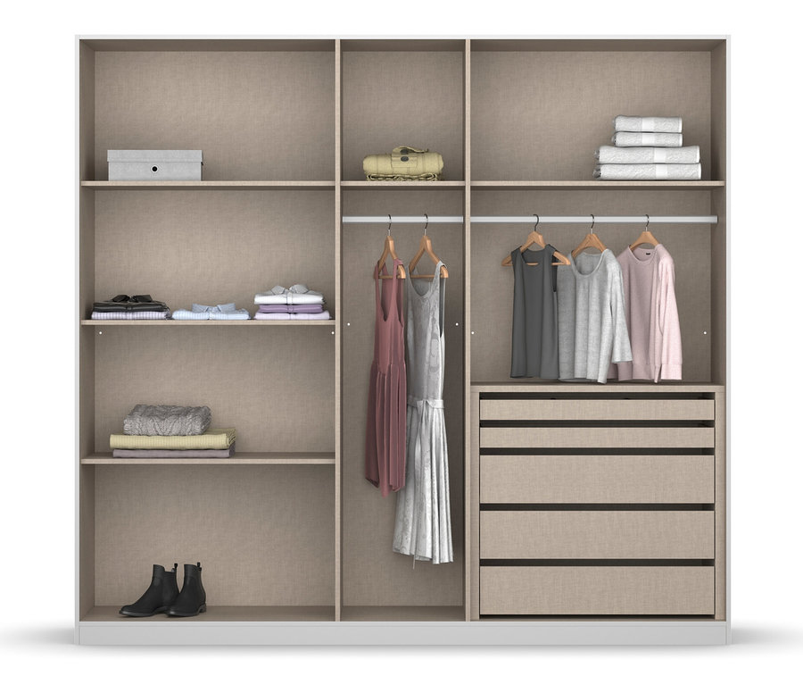 Offener rauch Schrank »Monostar«, 5-türig, grau metallic mit Kleidung und Schuhen.