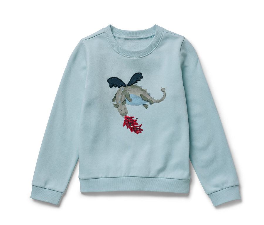Helles blaues Kinder-Sweatshirt mit angerauter Innenseite und Drache.