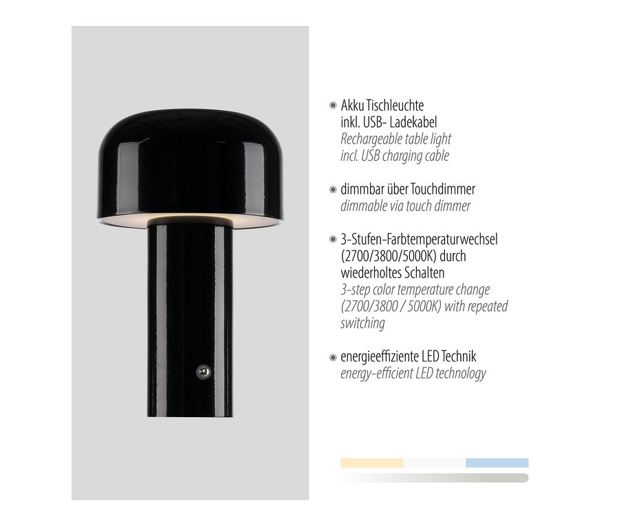 Schwarze JUST LIGHT LED-Akku-Tischleuchte »Agnes«.