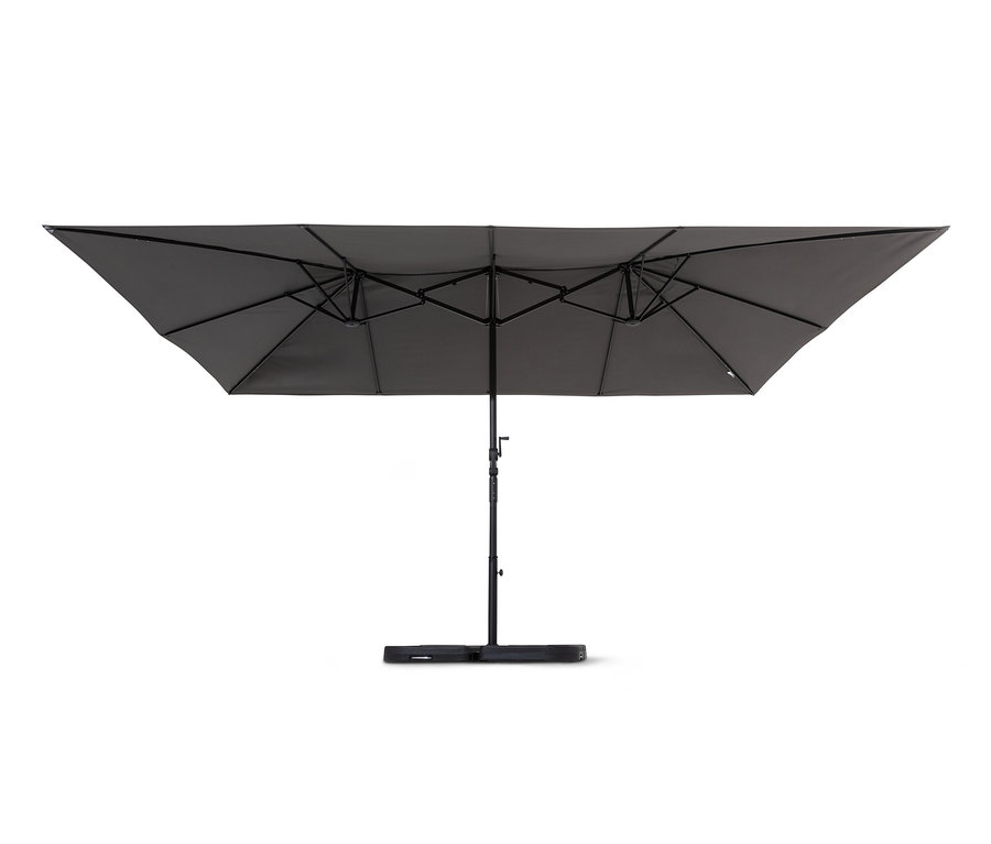 Leco Doppel-Sonnenschirm, anthrazitfarben, vor einem weißen Hintergrund.