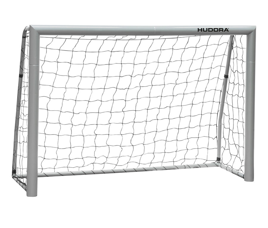 Ein silbernes HUDORA Fußballtor »Expert 180« mit Netz vor einem weißen Hintergrund.