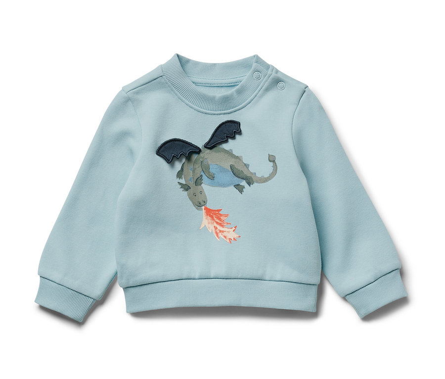 Helles Kinder-Sweatshirt mit angerauter Innenseite und Drachenmotiv.