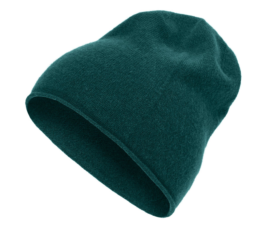 Petrolfarbene Cashmere-Mütze.