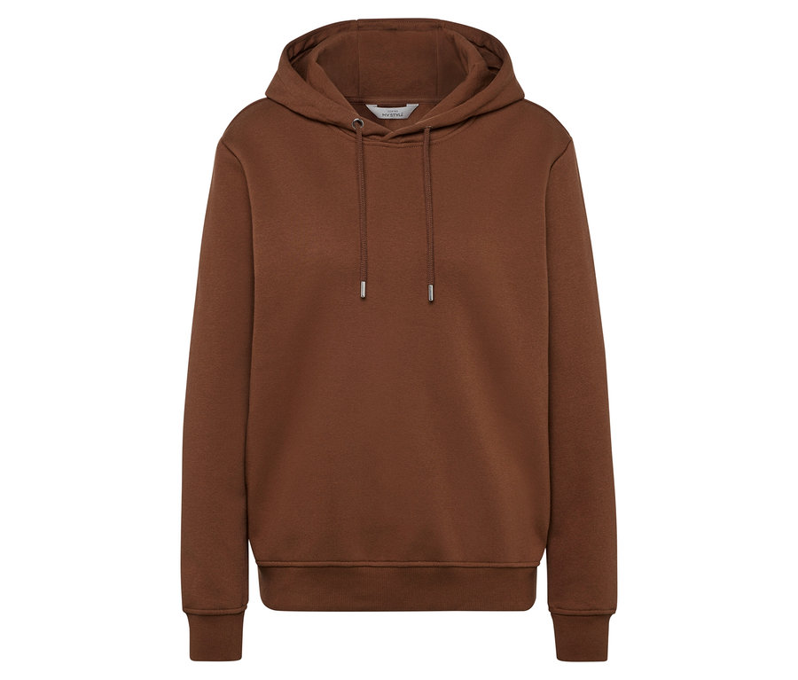 Ein brauner Kapuzenpullover mit Kordelzug.