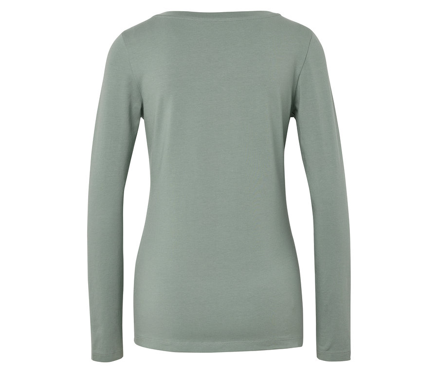 Rückansicht eines hellgrünen Langarmshirts.