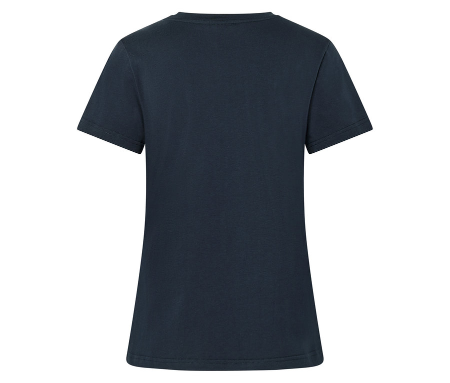 Rückansicht eines dunkelblauen T-Shirts.