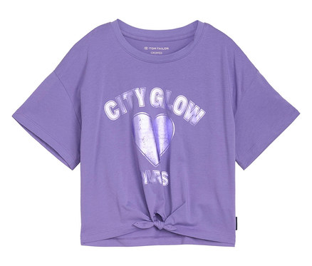 Tom Tailor Kinder-T-Shirt mit Print und Knotendetail, vervain lilac