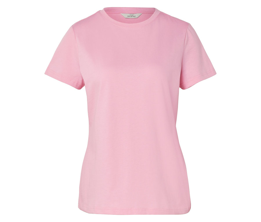 Nahaufnahme eines einfachen, rosafarbenen T-Shirts mit kurzen Ärmeln.