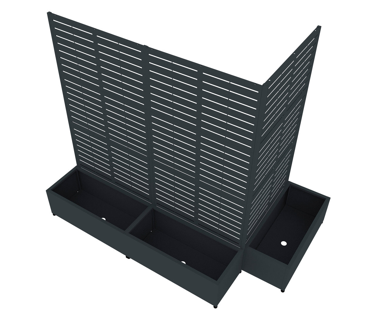 Sichtschutz mit Pflanzkasten, 90 x 184 x 42,5 cm, mit drei Pflanzkästen unten und einem Sichtschutzzaun oben.