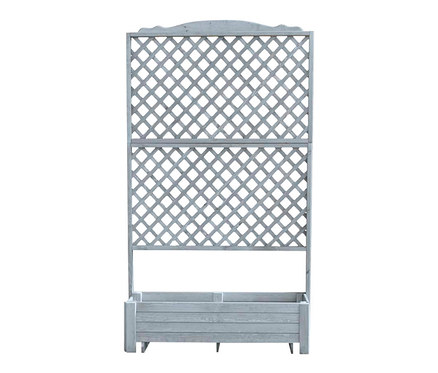 Ein grauer Promadino Rankkasten »Romantica«, ca. 120 x 210 cm, aus Holz mit Rankgitter.