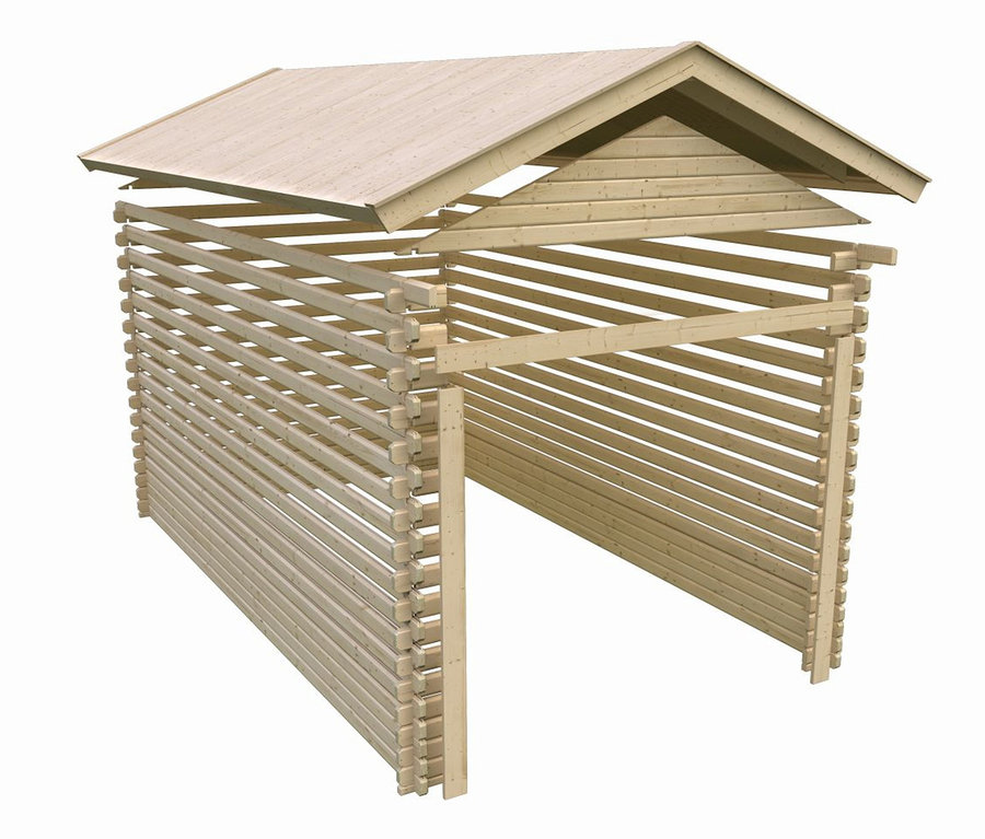 Unfertige Karibu Premium Blockhausgarage mit Satteldach, 40 mm, (Geert).