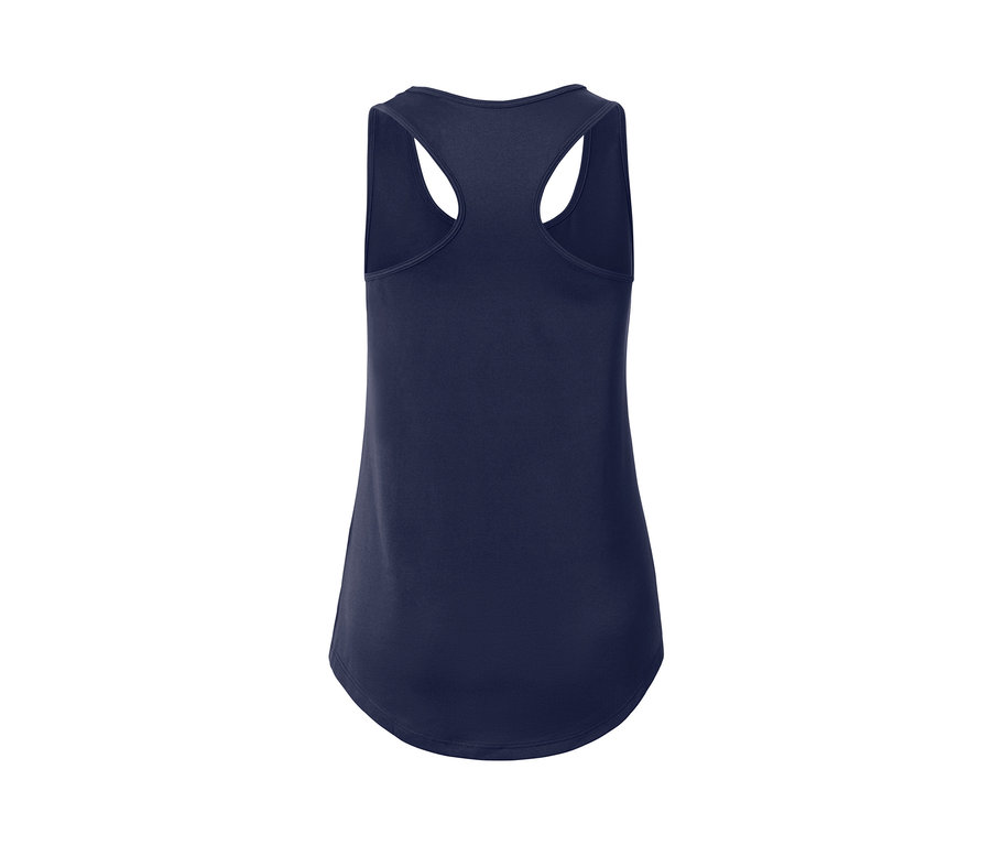 Detailansicht von hinten auf ein dunkelblaues Funktionsshirt.