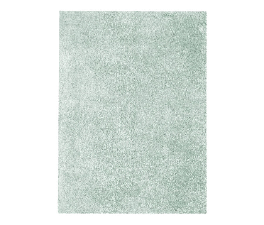 Nahaufnahme des hellgrünen, hochflorigen Teppichs Kayoom Bali 110.