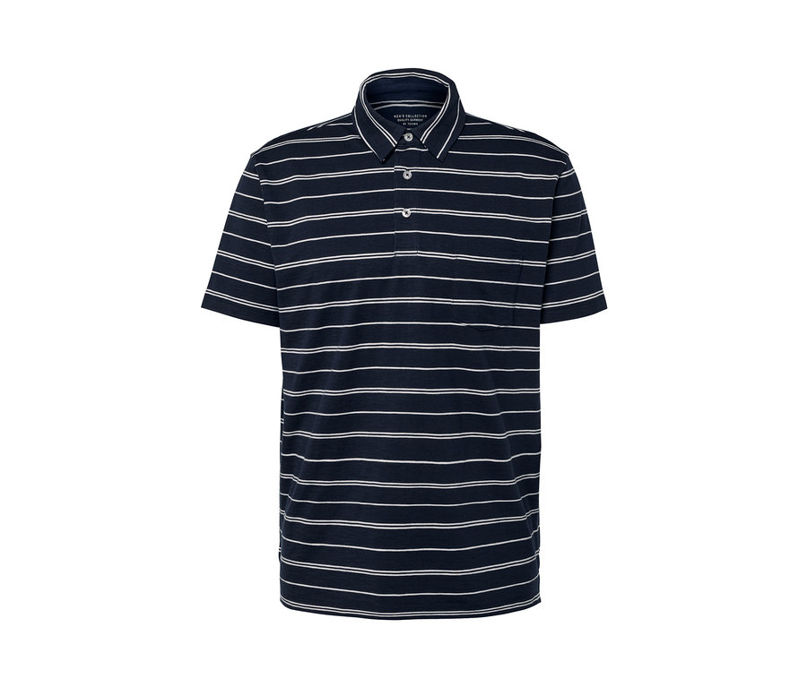 Dunkelblau gestreiftes Jersey-Poloshirt.