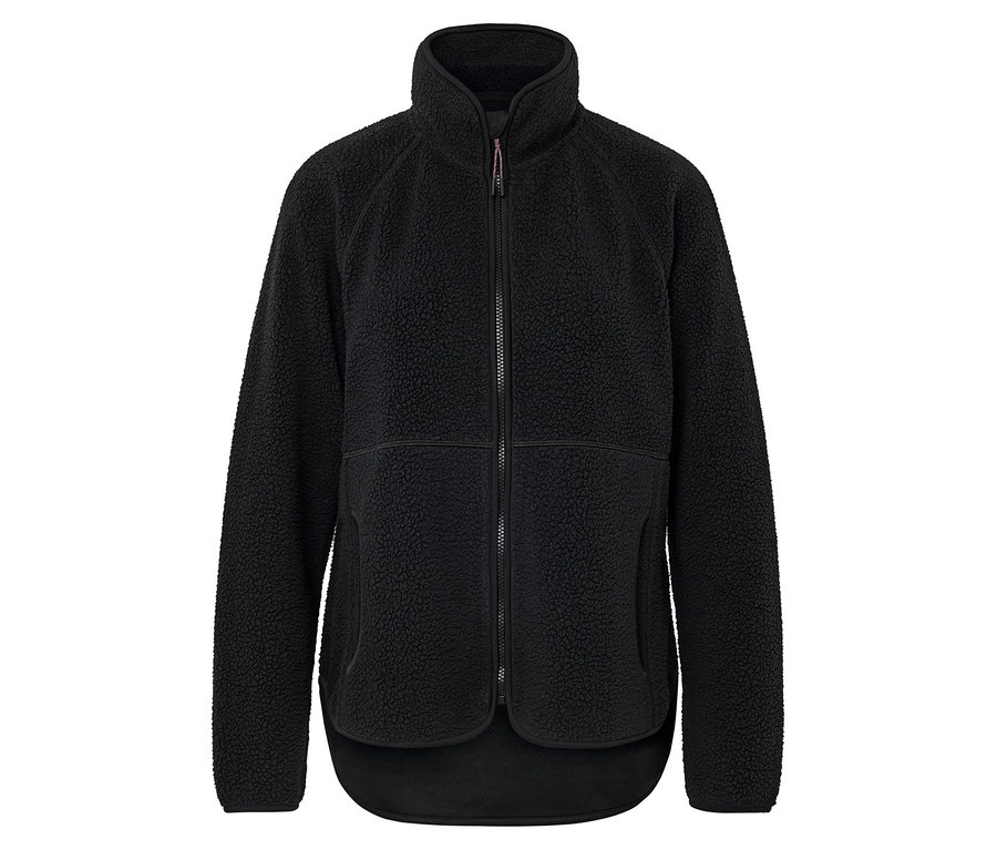 Schwarze Teddyjacke mit durchgehendem Reißverschluss.